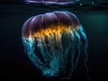 Glowing jellyfish in dark abyss