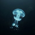 Glowing jellyfish in dark water column Royalty Free Stock Photo