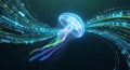 Glowing Jellyfish in Digital Stream of Binary Code Data Flow Royalty Free Stock Photo