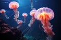 Glowing jellyfish in the sea