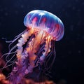 Glowing jellyfish swim in sea