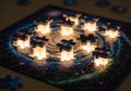 A glowing jigsaw puzzle features a space-themed image, likely of a galaxy, with several pieces Royalty Free Stock Photo