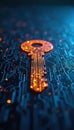 Glowing key made of binary code on digital circuit board. Cybersecurity, data protection, encryption, access control. Concepts Royalty Free Stock Photo