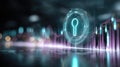 Digital Security Lock Icon with Financial Data Charts, Cybersecurity Concept Royalty Free Stock Photo