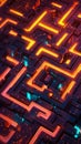 A glowing labyrinth in a digital dimension pulsating with neon lights.
