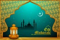 Glowing lamp on Eid Mubarak background