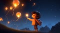 Glowing Lantern: Detailed Animation Of A Little Boy In Dreamy Realism