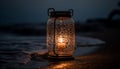 Glowing lantern illuminates tranquil summer coastline scene generated by AI