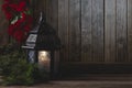 Glowing Lantern on Rusic Wooden Background