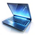 Glowing laptop with floating keys and animated screen