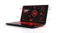 glowing laptop with futuristic interface and red graphics, symbolizing technology and hacking Royalty Free Stock Photo