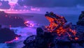 Glowing Lava Frog on Rocky Terrain at Sunset Royalty Free Stock Photo