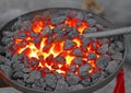 Glowing lava in the grate of the blacksmith during the making of