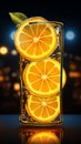 Glowing lemonade symbol shines, evoking sunny satisfaction at urban refreshment stops.