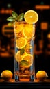 Glowing lemonade symbol shines, evoking sunny satisfaction at urban refreshment stops.