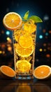 Glowing lemonade symbol shines, evoking sunny satisfaction at urban refreshment stops.