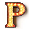 A glowing letter P, designed in a 3D light bulb font style. Royalty Free Stock Photo