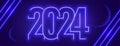 2024 glowing lettering new year eve banner in neon style