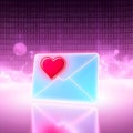 A glowing light blue envelope with a red heart floats Royalty Free Stock Photo