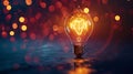 Glowing Light Bulb on Abstract Bokeh Background. Generative ai Royalty Free Stock Photo