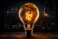 A glowing light bulb on a blackboard canvas, ready for ideas Royalty Free Stock Photo