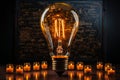 A glowing light bulb on a blackboard canvas, ready for ideas Royalty Free Stock Photo