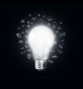 Glowing light bulb with business icons.creativity inspiration