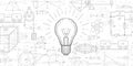 Glowing light bulb concept. School background in physics and mathematics . Formulas and drawings.Vector illustration Royalty Free Stock Photo
