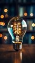 Glowing light bulb with creativity twinkling lights on a book Ideas for inspiration from reading Innovation concept Royalty Free Stock Photo