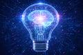 Glowing Light Bulb with Digital Brain Representing AI Innovation Royalty Free Stock Photo