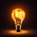 Glowing light bulb with fire inside. Energy bottling of light. Energy output. Bright light bulb Royalty Free Stock Photo