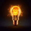 Glowing light bulb with fire inside. Energy bottling of light. Energy output. Bright light bulb Royalty Free Stock Photo