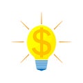 Glowing light bulb with a gold dollar symbol inside. The concept of business, financial profit, creative idea.