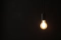 Glowing light bulb hanging on dark background. Space for text Royalty Free Stock Photo