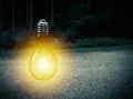 Glowing light bulb hanging outdoors Royalty Free Stock Photo