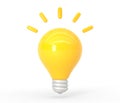 Glowing light bulb icon with yellow beams, 3D render. Concept of creative idea, inspiration, innovation, brainstorm or Royalty Free Stock Photo