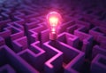 Glowing light bulb illuminating purple maze symbolizing problem solving