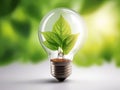Glowing Light Bulb with Leaves Inside, Isolated with Copy Space for a Green Innovation Concept. Royalty Free Stock Photo