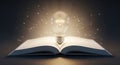 Glowing Light Bulb on Open Book Symbolizing the Power of Knowledge and Inspiration for Students Royalty Free Stock Photo