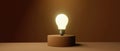 Glowing light bulb on a podium - 3D Royalty Free Stock Photo