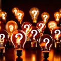 Glowing light bulb with question mark, indicating curiosity and questioning knowledge