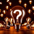 Glowing light bulb with question mark, indicating curiosity and questioning knowledge