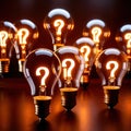 Glowing light bulb with question mark, indicating curiosity and questioning knowledge