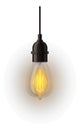 Glowing light bulb. Realistic hanging retro lamp