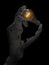 Glowing light bulb in robot hand