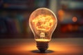 Glowing light bulb with sketches at background with copy space