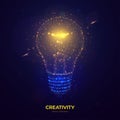 Glowing light bulb vector illustration made of neon particles Royalty Free Stock Photo