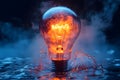 Creative Innovation Concept: Illuminated Light Bulb Splashing in Water Generative AI Royalty Free Stock Photo