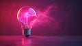 Glowing light bulb with vibrant red energy in dark room Royalty Free Stock Photo