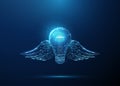 Glowing light bulb with wings. Idea generation, imagination, visionary thinking, entrepreneurship, problem-solving Royalty Free Stock Photo